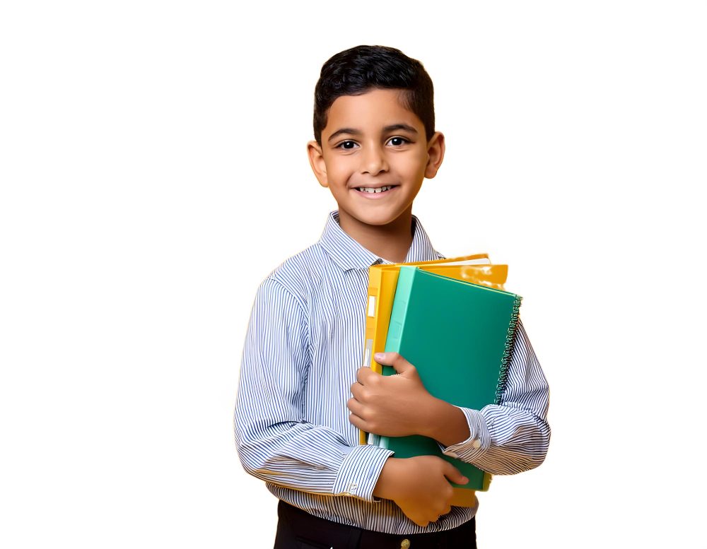 Smiling student holding books